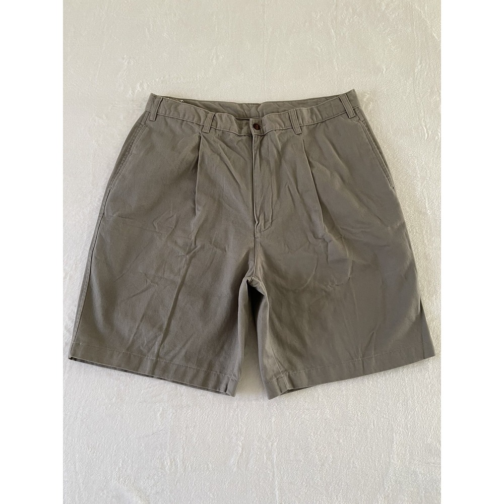 Freego Chino Shorts Mens 38 Gray Big & Tall Pleated 9" Inseam Cotton Relaxed Fit